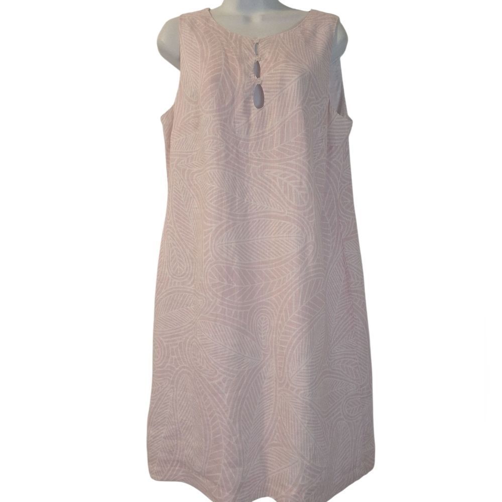 Island Company 100% linen Castaway Shift dress pink sands /white size L
